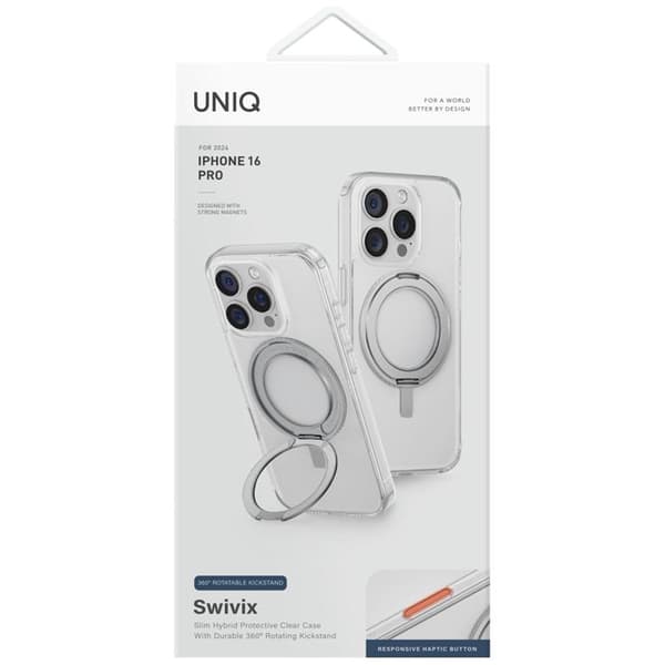 UNIQ iPhone 16 Pro Mobilskal Swivix 360 Kickstand - Clear