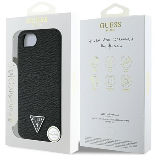 Guess iPhone 16e Mobilskal MagSafe Grained Triangle - Svart