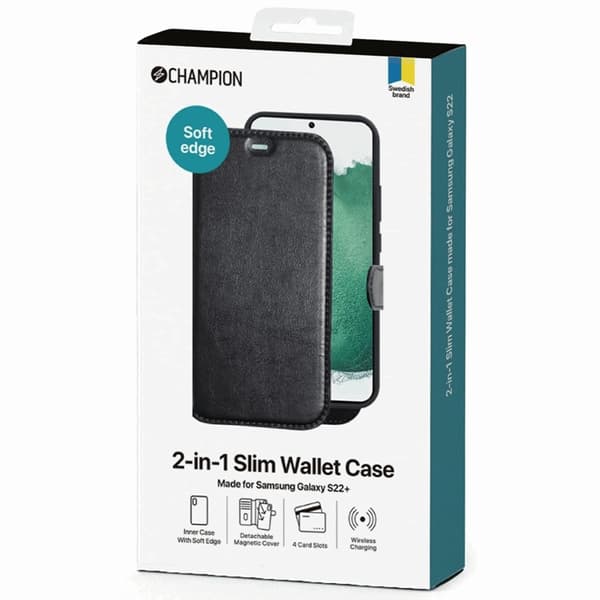 CHAMPION Galaxy S22 Plus Plånboksfodral Slim 2-in-1 - Svart