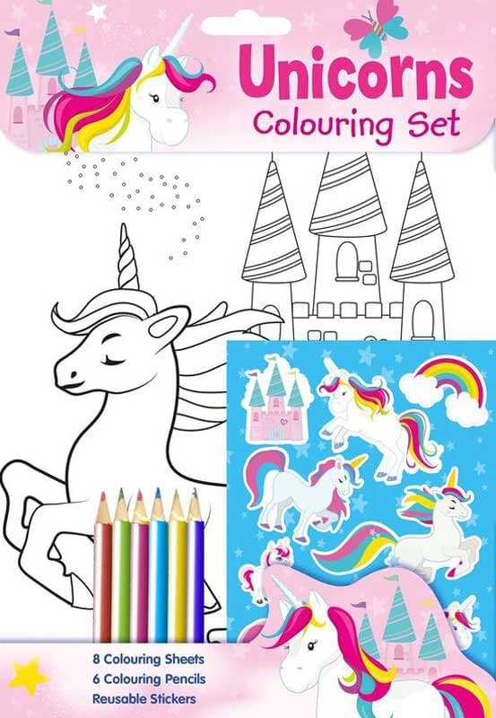 UNICORN Coloring Book Farveblyanter Klistermærker Aktivitet bog