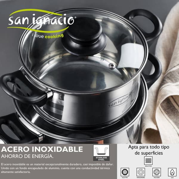 San Ignacio Keittoastiasetti 20/24/28 Cm Pk3156 8 Kappaleita Kanssa Aseta Pannut Hopeinen