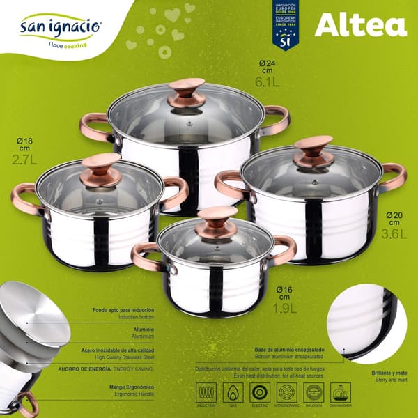 San Ignacio Köksredskap Set Sip Moma 20/24/28 Pk1135 8 Bitar Med UppsÄttning Pannor Silver
