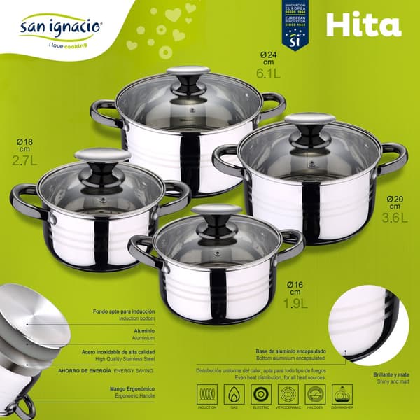 San Ignacio Köksredskap Set 16/20/24 Cm Pk3378 8 Bitar Med UppsÄttning Pannor Silver