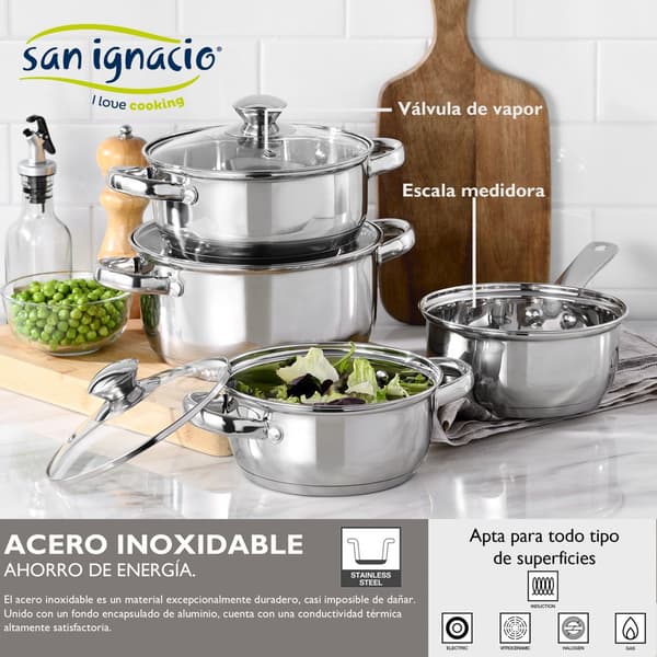 San Ignacio Köksredskap Set 18/22/26 Cm Pk3734 7 Bitar Med UppsÄttning Pannor Silver