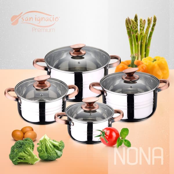 San Ignacio Keittoastiasetti Nona 18/22/26 Cm Pk3700 8 Kappaleita Kanssa Aseta Pannut Hopeinen