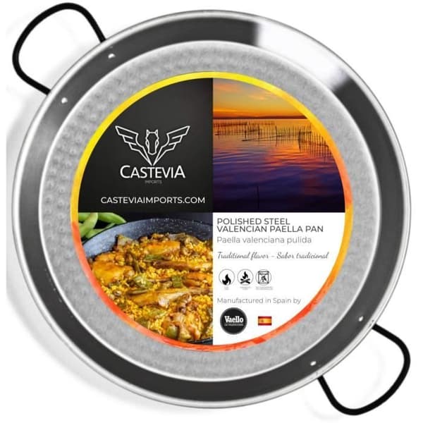 Paellafat i polerat stål - VAELLO - La Valenciana - D: 46 cm - Lämplig för 12 personer