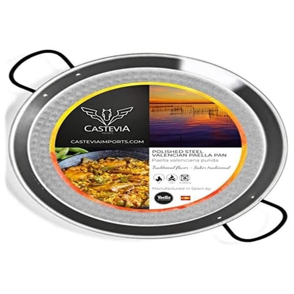 Paellafat i polerat stål - VAELLO - La Valenciana - Diameter 50 cm - Lämplig för 14 personer