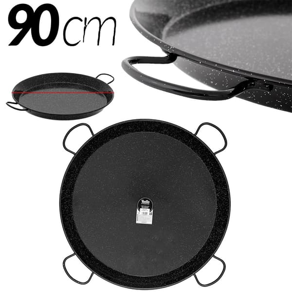 Paellapannu, emaloitu teräs, valmistettu Espanjassa, 90 cm - 50 annosta 4 kahvalla