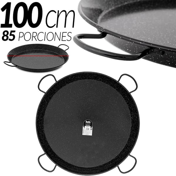 Paella pande, emaljeret stål, lavet i Spanien, 100 cm - 85 rationer 4 håndtag