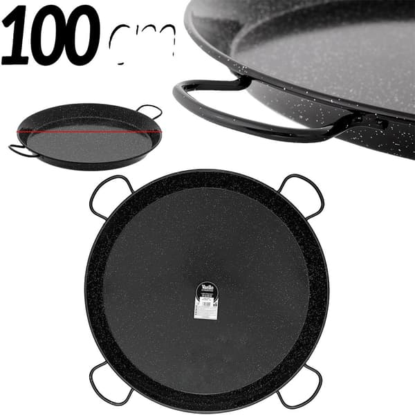Paella pande, emaljeret stål, lavet i Spanien, 100 cm - 85 rationer 4 håndtag