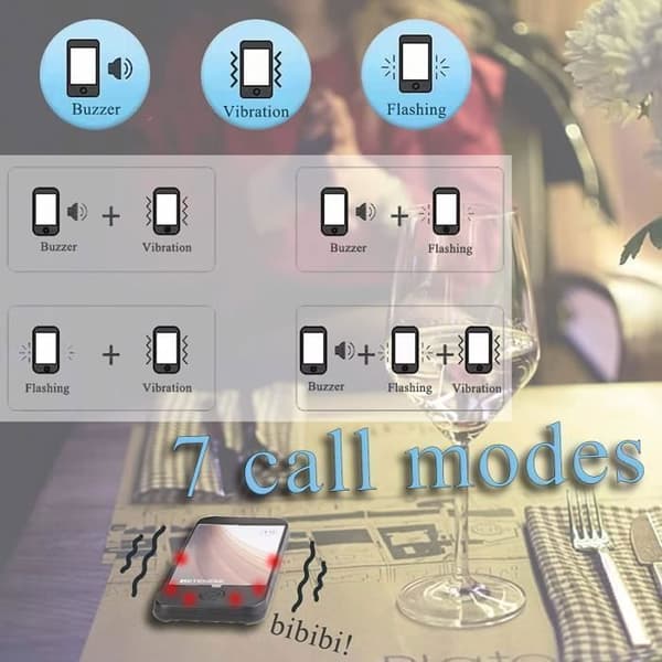 Retekess TD173 Pager Trådlöst System, Anropssystem, 20 Bipper, 500M Räckvidd Beeper, 7 Anropslägen, 1-999s Påminnelse, för Hotell, Bar