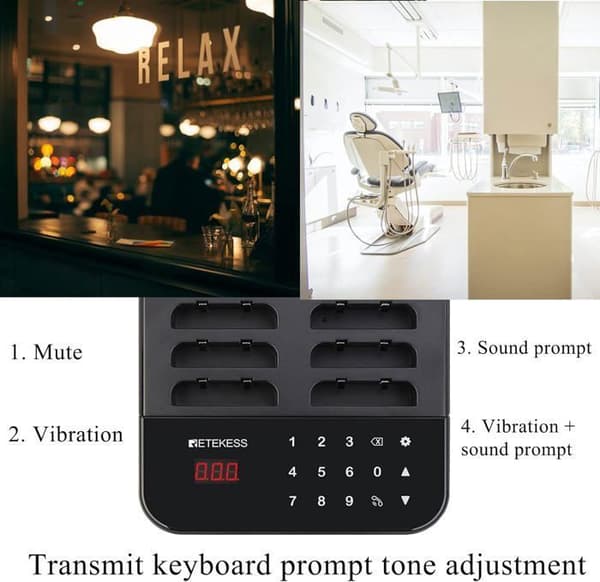 Retekess TD173 Pager Trådlöst System, Anropssystem, 20 Bipper, 500M Räckvidd Beeper, 7 Anropslägen, 1-999s Påminnelse, för Hotell, Bar
