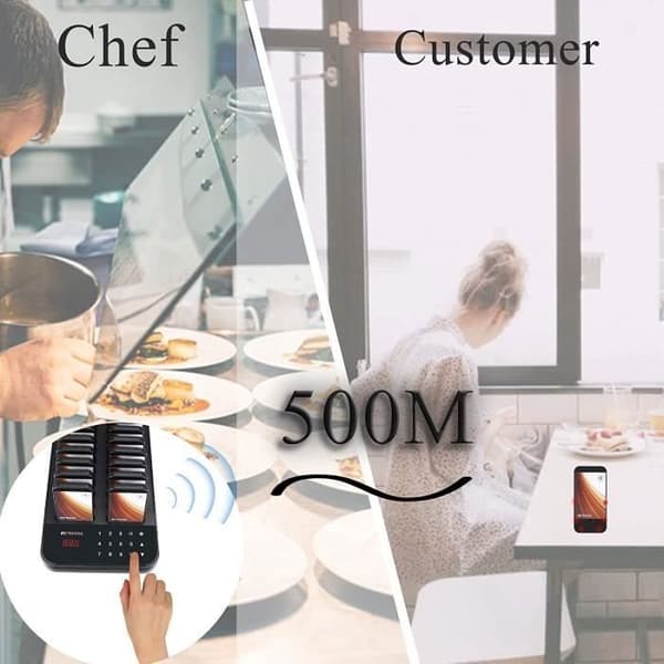 Retekess TD173 Pager Trådlöst System, Anropssystem, 20 Bipper, 500M Räckvidd Beeper, 7 Anropslägen, 1-999s Påminnelse, för Hotell, Bar