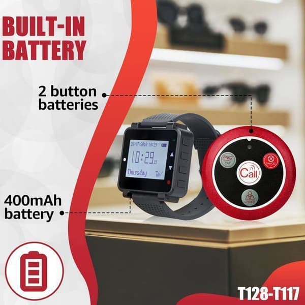 Retekess T128 Trådlöst Kallsystem, Restaurangkall, Server Pager Klocka, 4 Funktioner, för Bar, Hotell, Restaurang (10 Knapp)