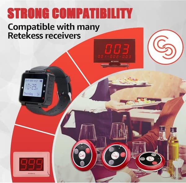 Retekess T128 Trådlöst Kallsystem, Restaurangkall, Server Pager Klocka, 4 Funktioner, för Bar, Hotell, Restaurang (10 Knapp)