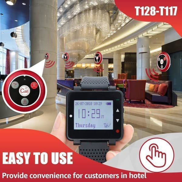 Retekess T128 Trådlöst Kallsystem, Restaurangkall, Server Pager Klocka, 4 Funktioner, för Bar, Hotell, Restaurang (10 Knapp)