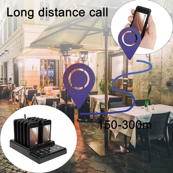 Retekess TD174 Pager Trådlöst System, TelefonNotifier, 10 Bippers, 300M, 3 Samtalslägen, Restaurang Bipper, Matvagn