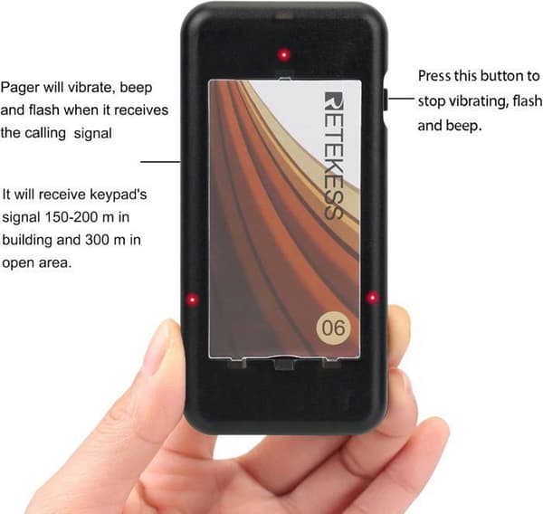 Retekess TD174 Pager Trådlöst System, TelefonNotifier, 10 Bippers, 300M, 3 Samtalslägen, Restaurang Bipper, Matvagn