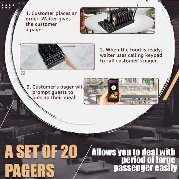 Retekess T111 Pager System utan tråd, Kundenheter, 3 Inbjudningslägen, 500M, Ringklockor, Restaurangbipare, Hotellteleaviserare