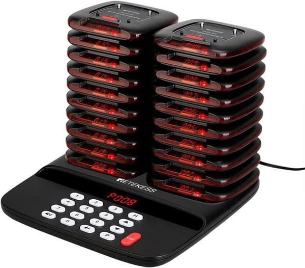 Retekess TD183 Trådlöst Anrop System, 800M, 28H i Standby, med Vibrering, Bipper för Restaurang, Logistik, Hotell (20 Pagers)