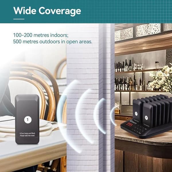 Retecess TD157 Pager trådlöst system, 500M, 20H arbetstid, trådlöst anropssystem för klinik, hotell, logistik (16 ljudsignaler)