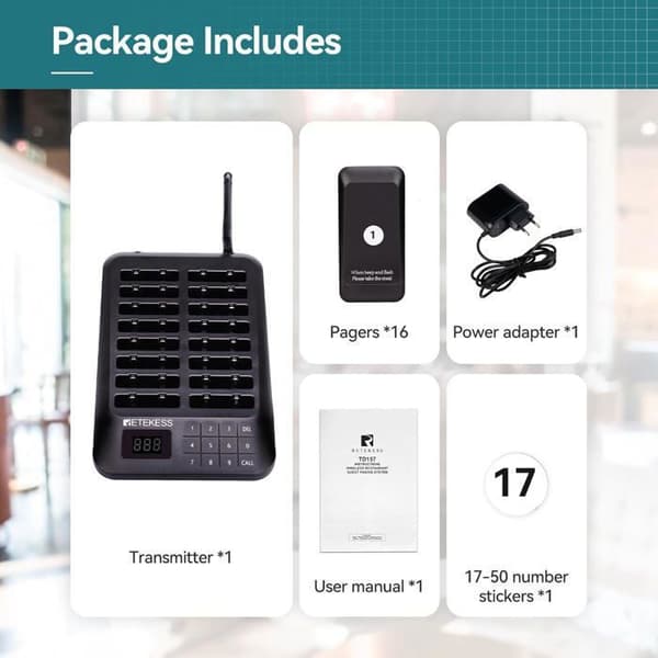 Retecess TD157 Pager trådlöst system, 500M, 20H arbetstid, trådlöst anropssystem för klinik, hotell, logistik (16 ljudsignaler)