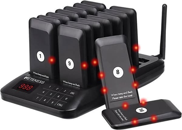 Retecess TD157 Pager trådlöst system, 500M, 20H arbetstid, trådlöst anropssystem för klinik, hotell, logistik (16 ljudsignaler)