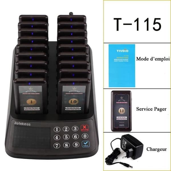 Retecess T115 Personsökare Restaurang Calling System Personsökare System Vattentät pekskärm 18 Pipljud 98 Kanaler Justerbar samtalslängd