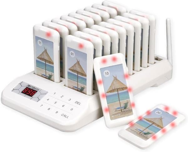 Retekess TD172 Trådlöst Kallsystem, Restaurang Bipper, 20 Pagers, 300mAh 18H, 400M Touchskärm, Sjukhus, Restaurang, Bar