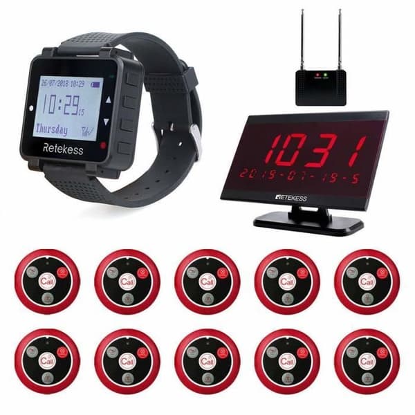Retecess T128-T117-TD105 Restaurangsamtalssystem 7 röstsändningslägen 1 klocka Mottagare 1 PC Display Mottagare