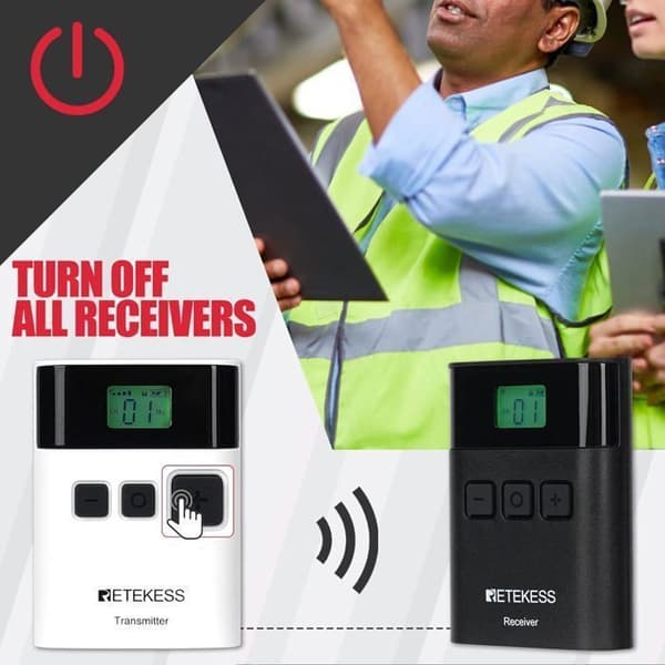 Retekess TT122 Turoperatörsystem, 36 Kanaler, trådlöst samtalssystem, 1500mAh, 200m, för fabrik, konferens, kyrka, college