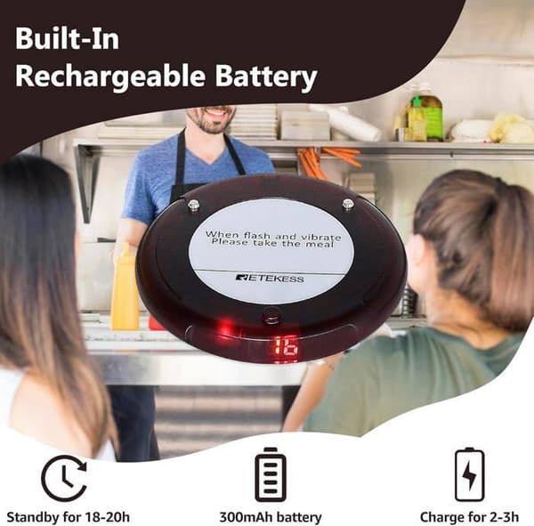 Retecess TD163 Personsökarsystem, Mini Wireless Calling System, 20 Coasters, Rostfritt stål Laddning 4 Call Modes 250s Längd 20H