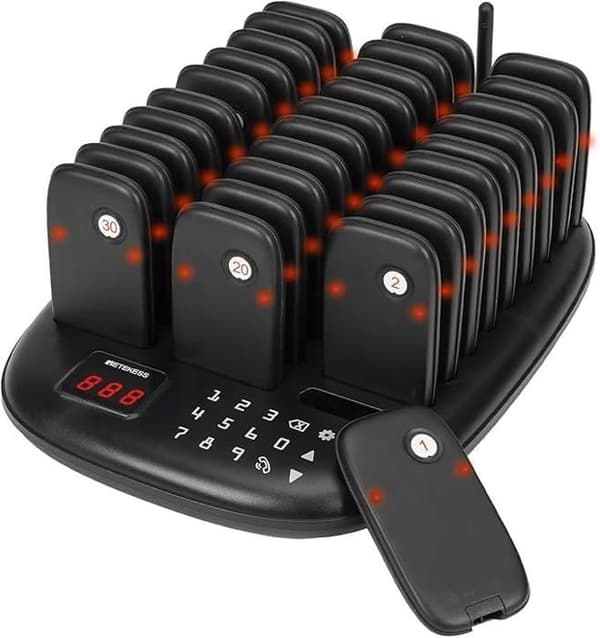 Retekess TD175P Pager Trådlöst System, 1000M, 7 Ringlägen, Trådlöst Kallsystem för Matområde (30 Bipper)