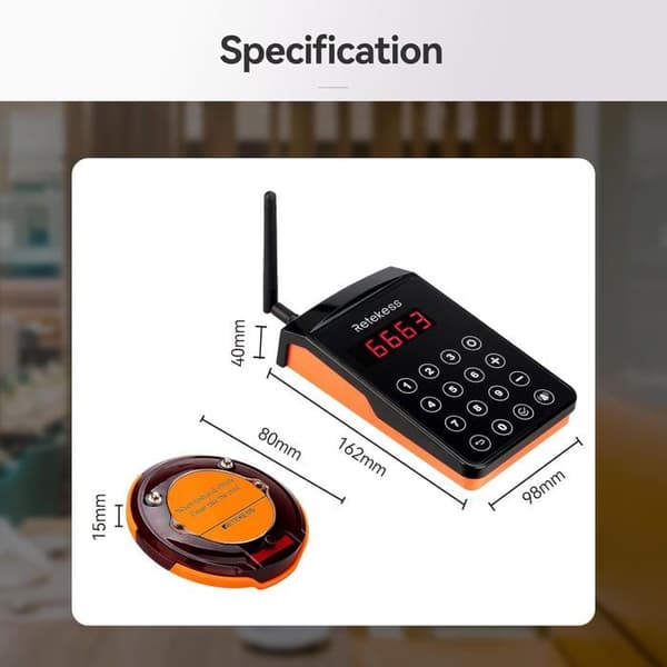 Retekess TD156 Trådlöst Anrop System, 800M 48H, Vattentålig IP66, Bipper Restaurang För Logistik, Stormarknad, Hotell (10 Pagers)