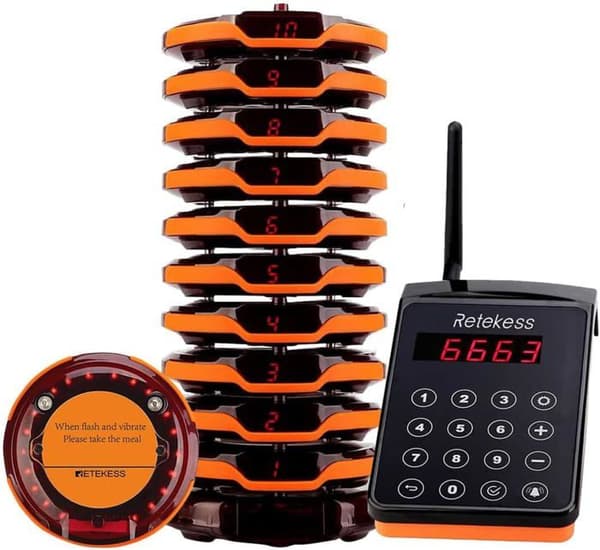 Retekess TD156 Trådlöst Anrop System, 800M 48H, Vattentålig IP66, Bipper Restaurang För Logistik, Stormarknad, Hotell (10 Pagers)