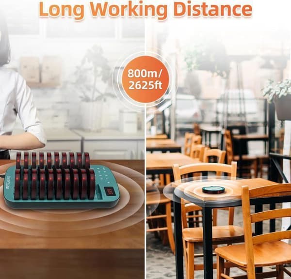 Retecess TD167F Personsökarsystem, Personsökare, 800 M, Parning med en knapp, 7 samtalslägen, Personsökare, Beeper för restaurang, hotell