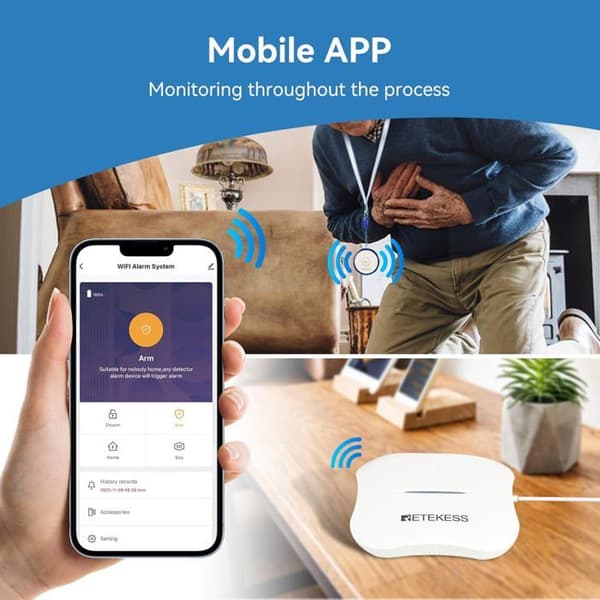 Retekess TH011 WiFi trådlöst smart personsökarsystem, Life Alert Systems, för vårdgivare, äldre
