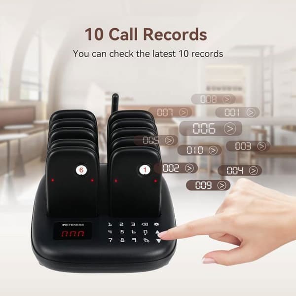 Retekess TD175S Pager Trådlöst System, Restaurang-Teleavertiser, 1000m, 7 Ringningslägen, för Klink, Hotell, kaféer (10 Pagers)
