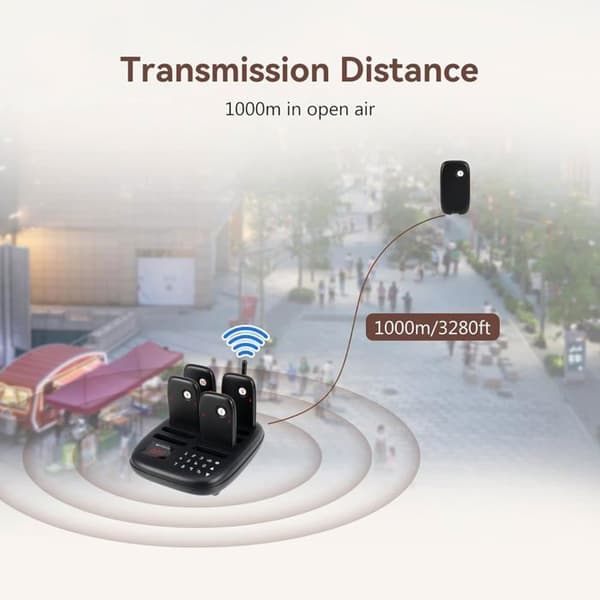 Retekess TD175S Pager Trådlöst System, Restaurang-Teleavertiser, 1000m, 7 Ringningslägen, för Klink, Hotell, kaféer (10 Pagers)
