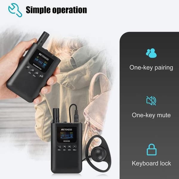 Retekess TT125 Guide Tour Receiver, Trådlöst System med Långvarigt Batteri på 100H för Besök