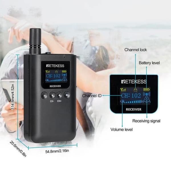 Retekess TT125 Guide Tour Receiver, Trådlöst System med Långvarigt Batteri på 100H för Besök