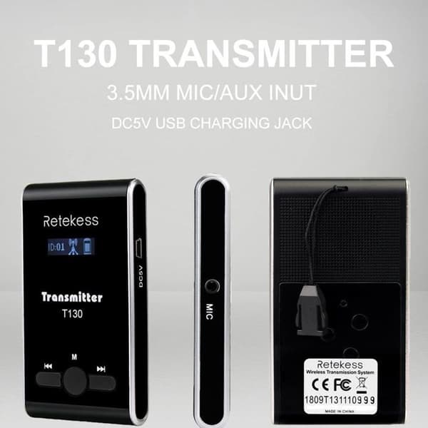 Retekess T130 Följdguide System, Portabel Trådlös Kommunikationssystem, PLL Teknik, 99 Kanaler, med Hörlurar för Fabriksbesök