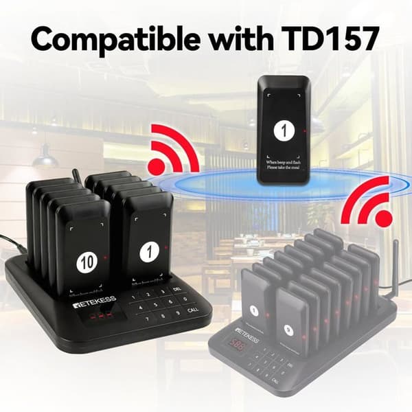 Retekess TD157S Pager Trådlöst System, 400M, 2 Uppmärkningslägen, 998 Kanaler, Trådlöst Uppmärkningssystem, för Restauranger, Barer, Kliniker