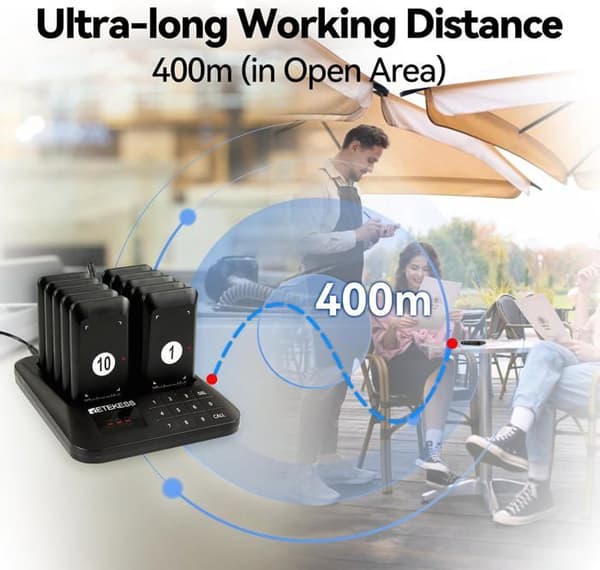 Retekess TD157S Pager Trådlöst System, 400M, 2 Uppmärkningslägen, 998 Kanaler, Trådlöst Uppmärkningssystem, för Restauranger, Barer, Kliniker
