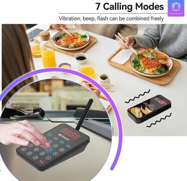Retekess TD177 Pager Trådlöst System, Restaurang Bipeur, 500M, IP67, Grupp Anropsfunktion, för Food Truck, Bar (10 Bipeur)