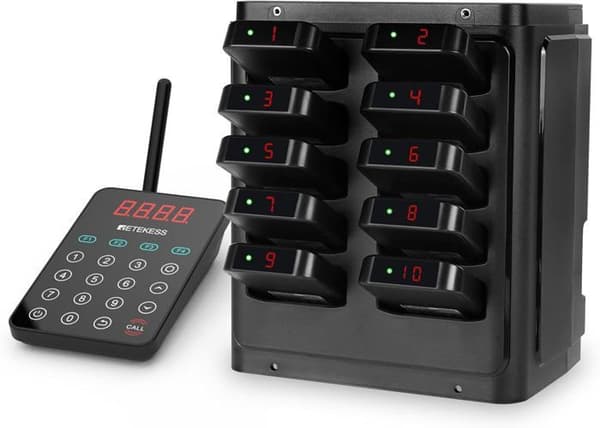 Retekess TD177 Pager Trådlöst System, Restaurang Bipeur, 500M, IP67, Grupp Anropsfunktion, för Food Truck, Bar (10 Bipeur)