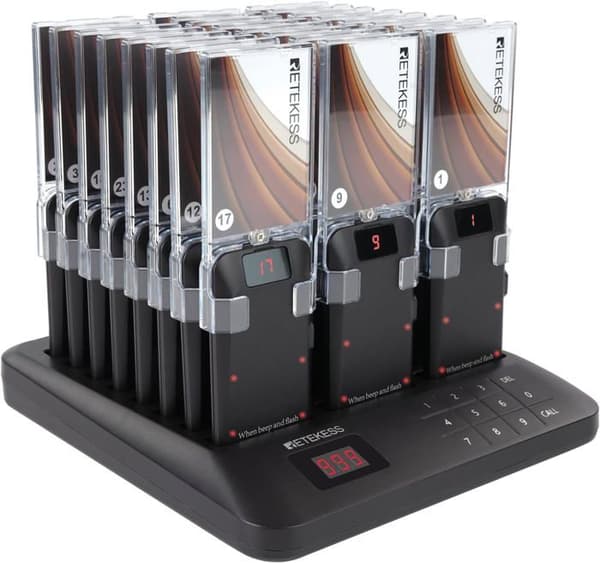 Retekess TD157A Telesystem för samtal med pager, restaurangsystem med pager, 800M, 39 samtalslägen, 300mAh (24 pagers)