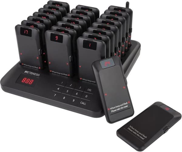Retekess TD157P Kallsystem, telemottagare, 800M, 39 ringningslägen, 300mAh, larm utom räckhåll, för restaurang (24 mottagare)