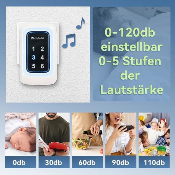 Retekess TH109N Trådlös Anropsknapp för Äldre, Nödanropssystem, Kommunikationsräckvidd 850 Ft, 6 Knappar