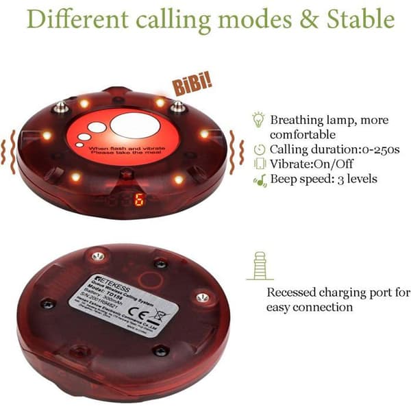 Retekess TD158 Bipper kompatibel med TD158 Trådlöst samtalsystem, 300 mAh 20H Restaurang Bar Café Lekplats Sjukhus (5 pager)